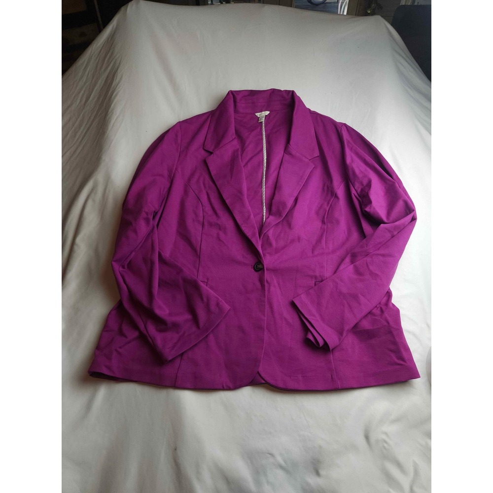 Cato Womens Magenta Purple Knit Blazer Single Button Stretch Jacket 22/24W